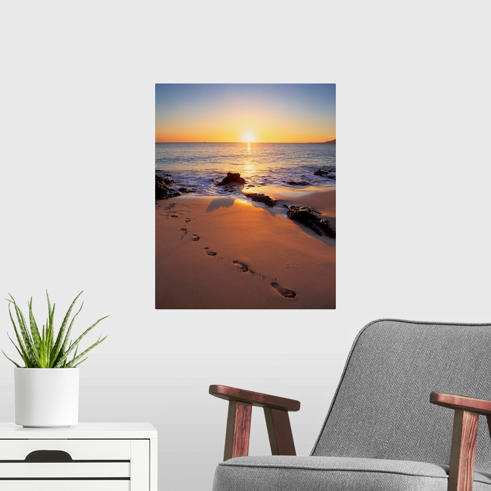 A modern room featuring Spain, Lanzarote, Punta del Papagayo, beach at sunset