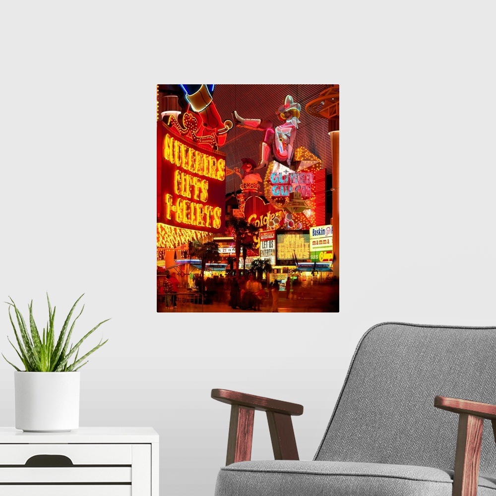 A modern room featuring United States, Nevada, Las Vegas, Downtown, neon signs on Fremont Street