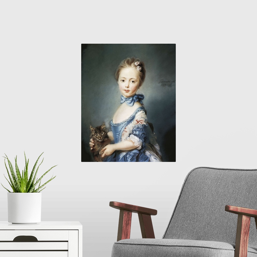 A modern room featuring A Girl with a Kitten