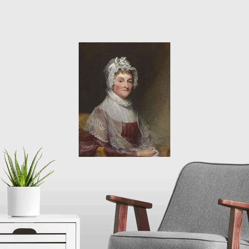 A modern room featuring Abigail Smith Adams, by Gilbert Stuart, c. 1800-15, American painting, oil on canvas. First Lady ...