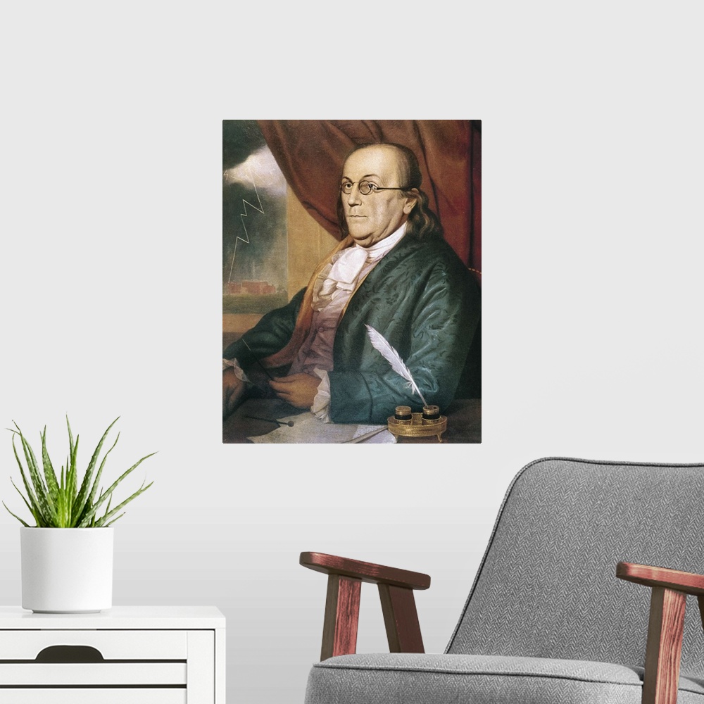 A modern room featuring Benjamin Franklin