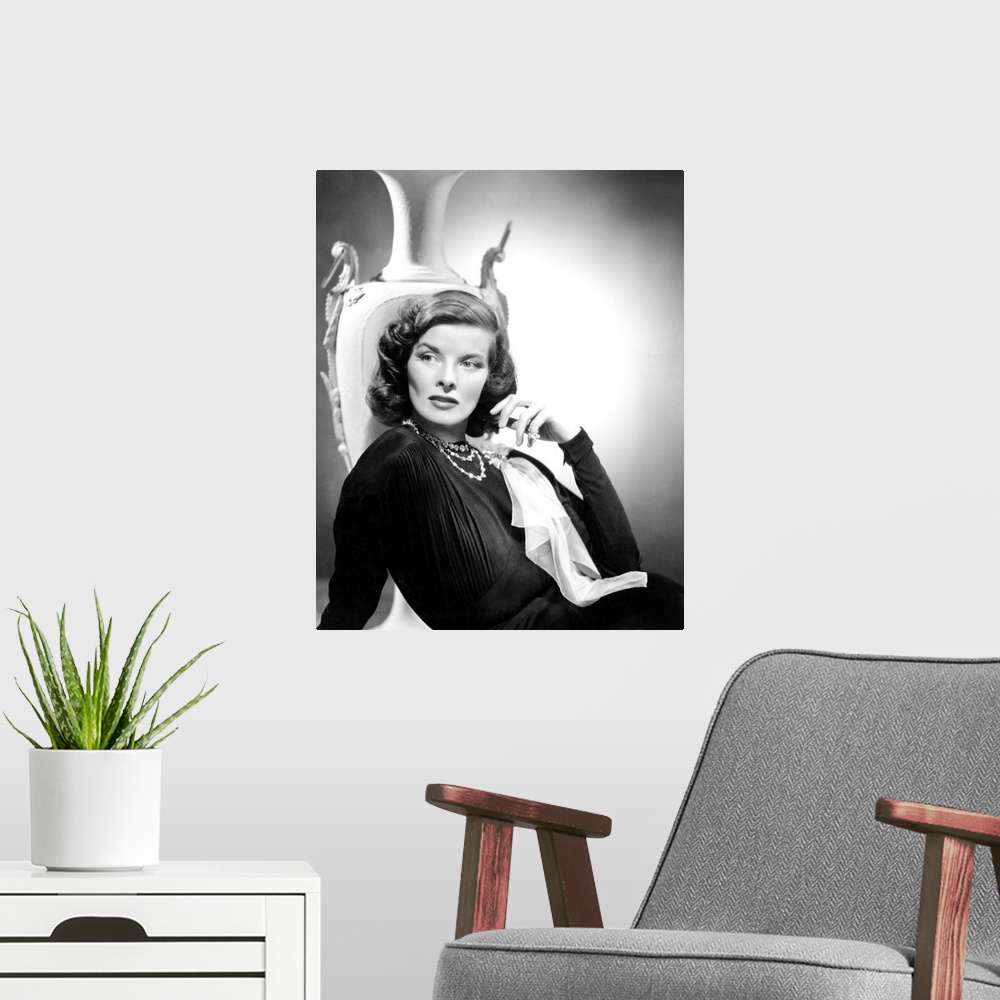 A modern room featuring Katharine Hepburn in Holiday - Vintage Publicity Photo