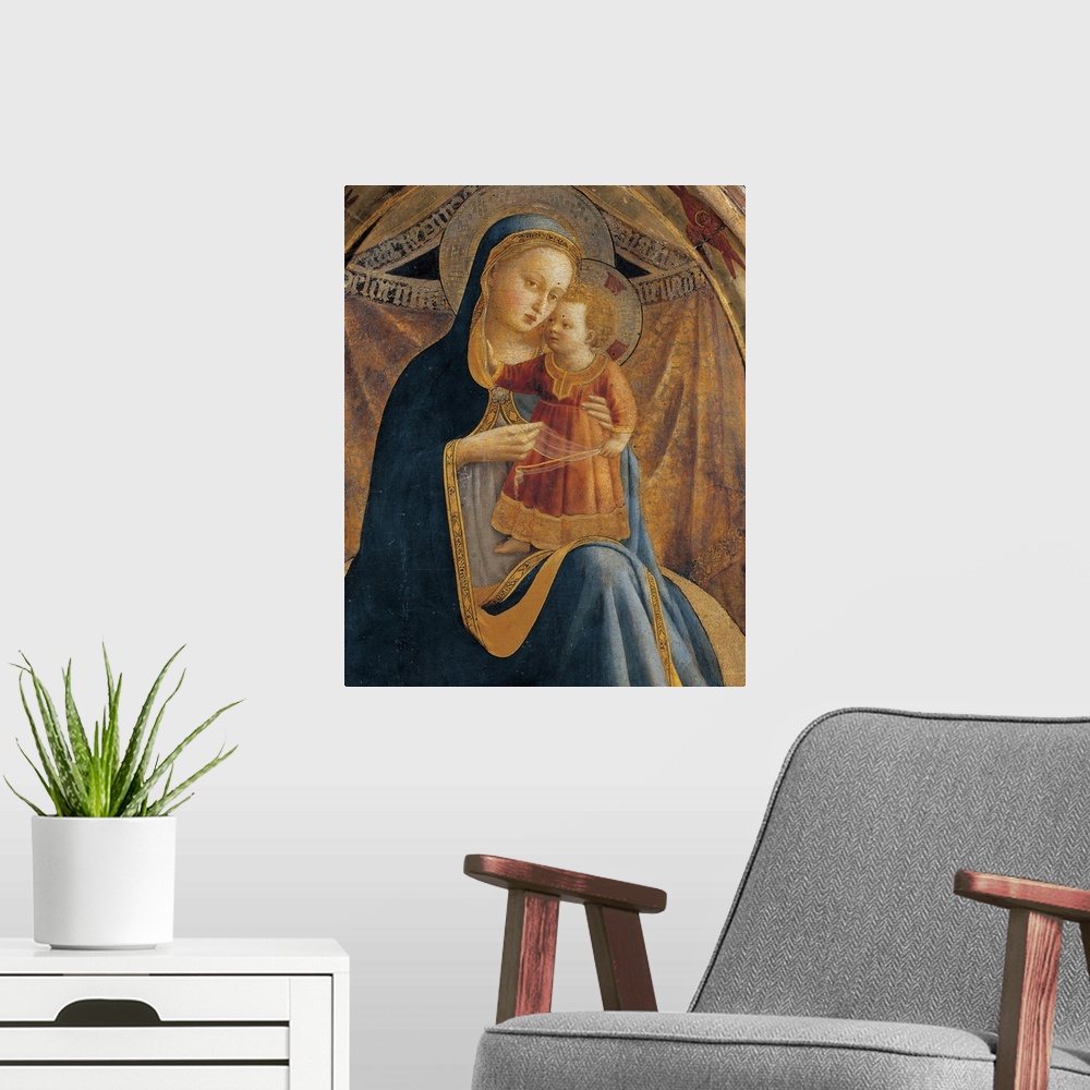 A modern room featuring Madonna and Child with Sts John the Baptist, Dominic, Francis and Paul, by Guido di Pietro (or Pi...