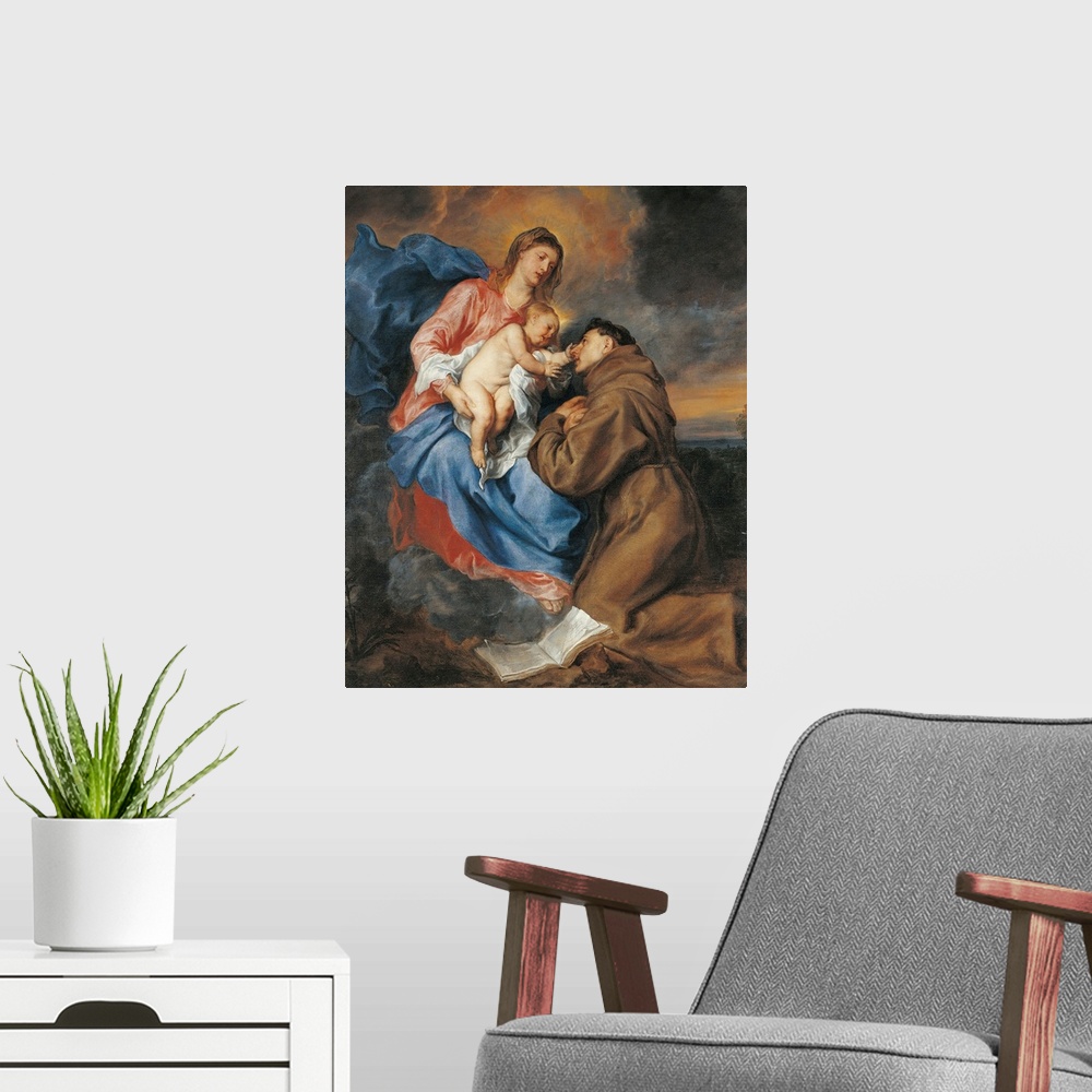 A modern room featuring The Madonna with Child and St Anthony of Padua, by Anton o Antoon Van Dyck, 17th Century, oil on ...