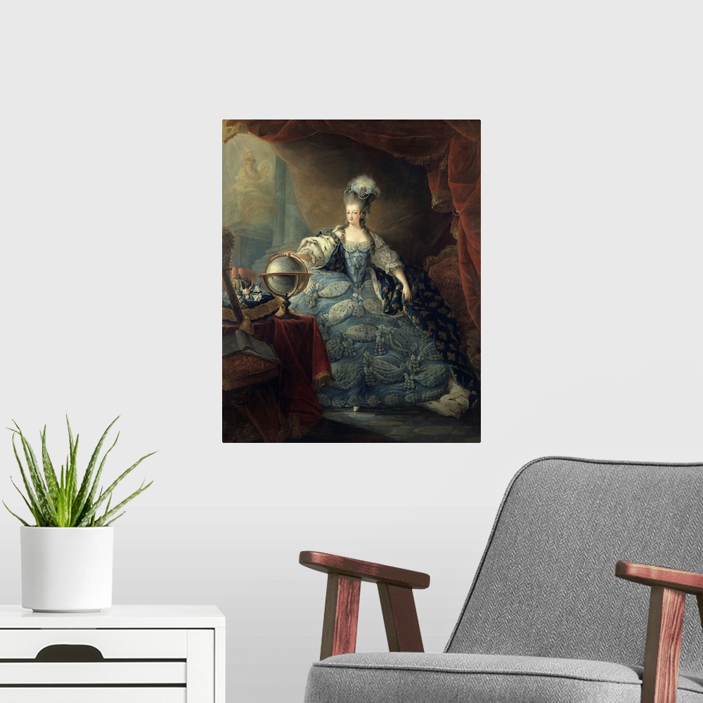 A modern room featuring Jean Baptiste Andre Gautier d'Agory, French School. Marie Antoinette, Queen of France. Full lengt...