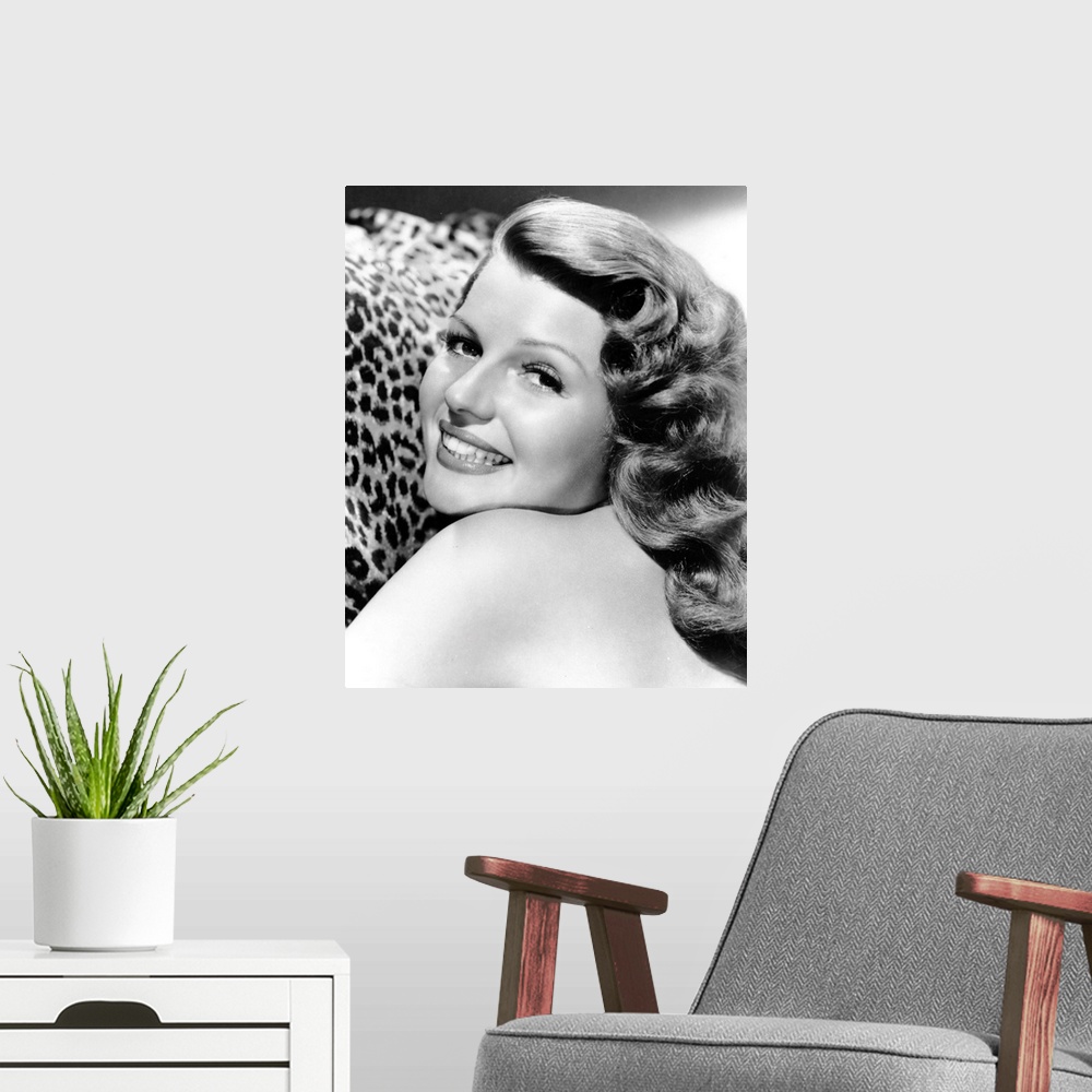 A modern room featuring Rita Hayworth in Cover Girl - Vintage Publicity Photo