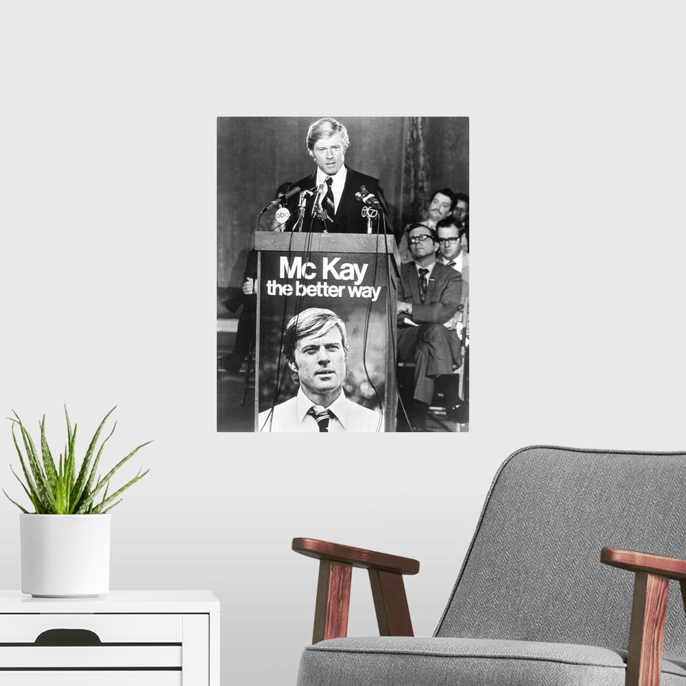 A modern room featuring The Candidate, Robert Redford, 1972.