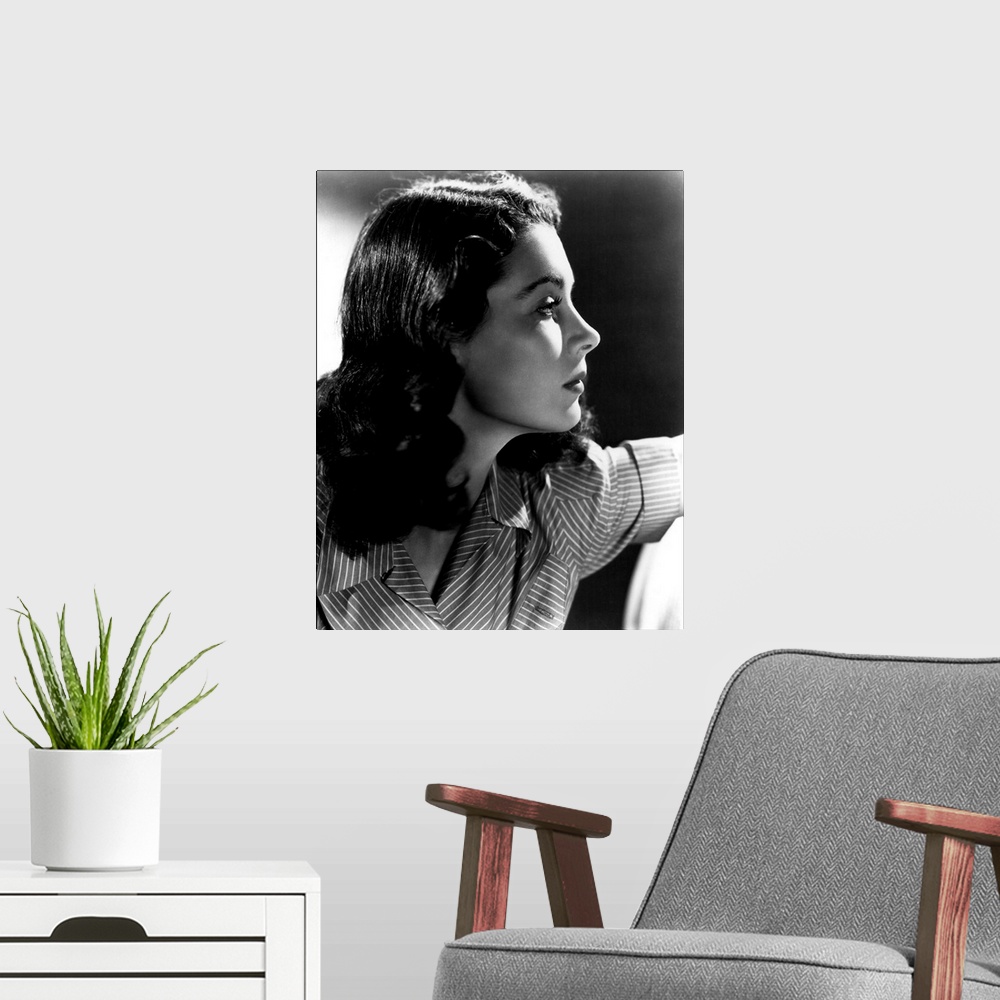 A modern room featuring Vintage black and white publicity photograph of actress Vivien Leigh.