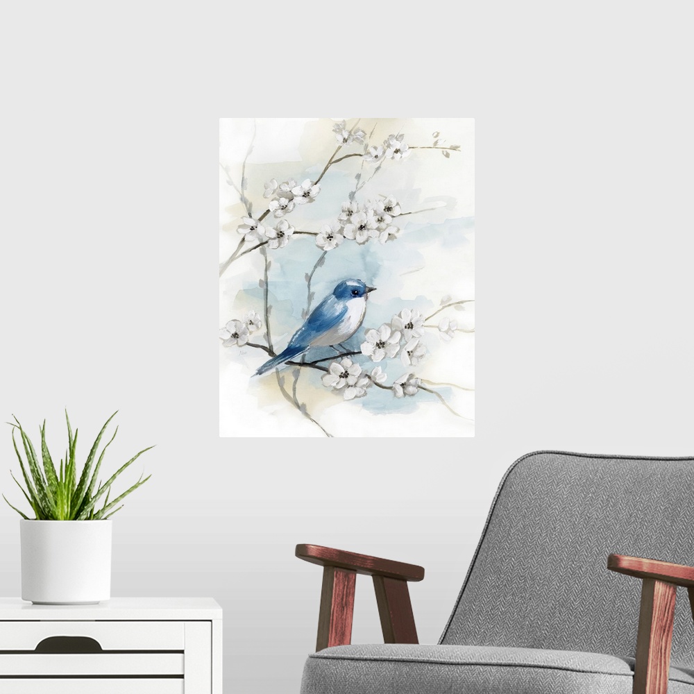 A modern room featuring Blossoms And Bluebird I