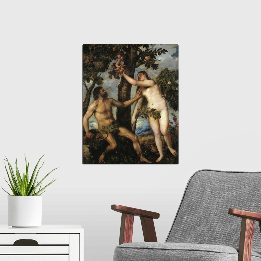 A modern room featuring Adam And Eve By Titian