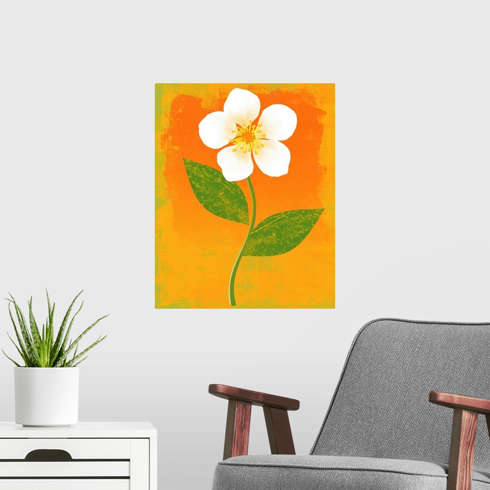 A modern room featuring Bright Flower graphic poster illustration