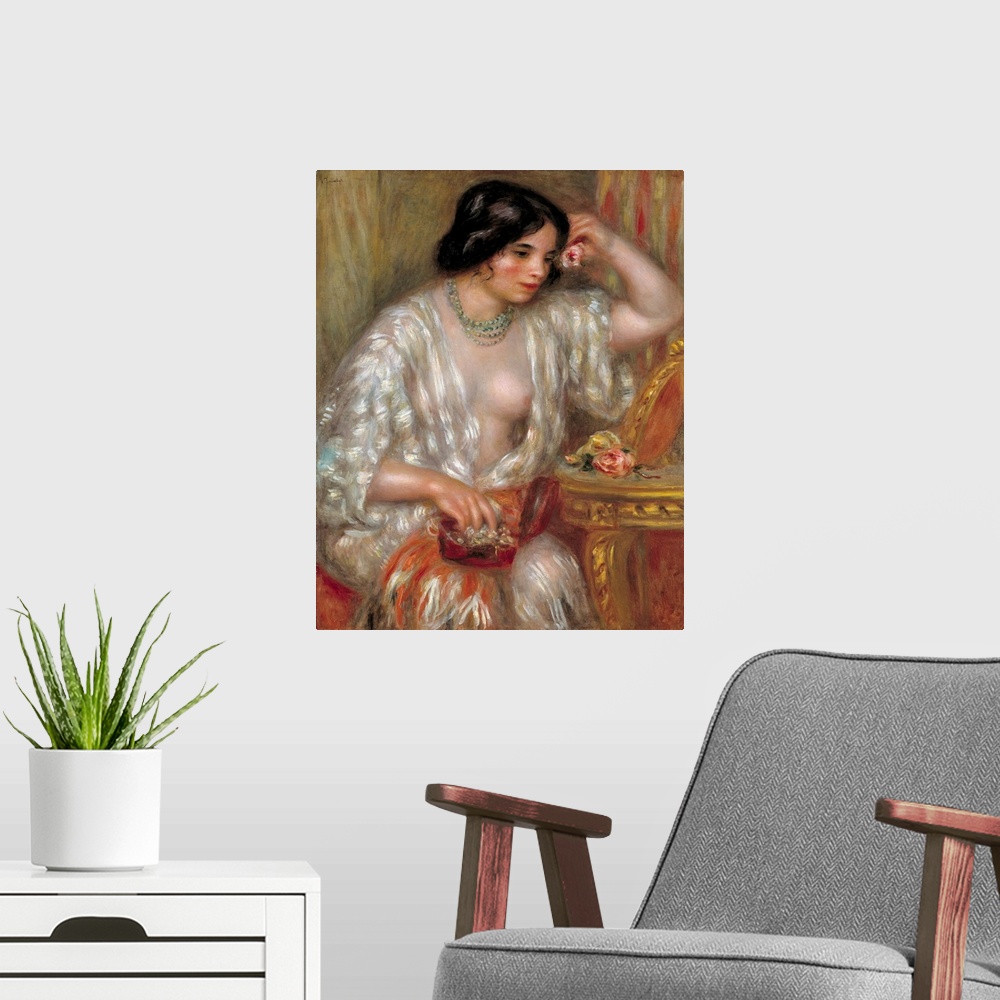 A modern room featuring Gabrielle with Jewelry : Gabrielle Renard Nursemaid of the son of the artist, Painting by Pierre ...