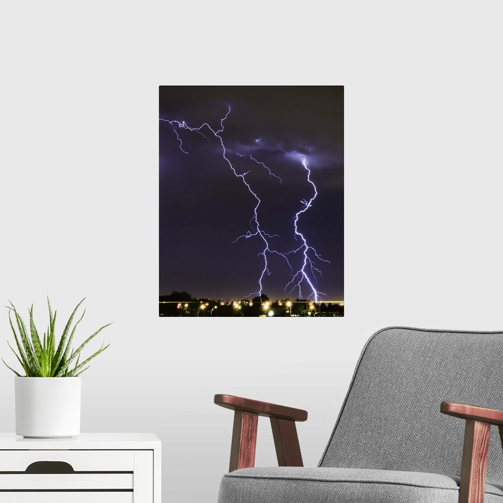 A modern room featuring Lightning strikes, Edmonton, Alberta, Canada