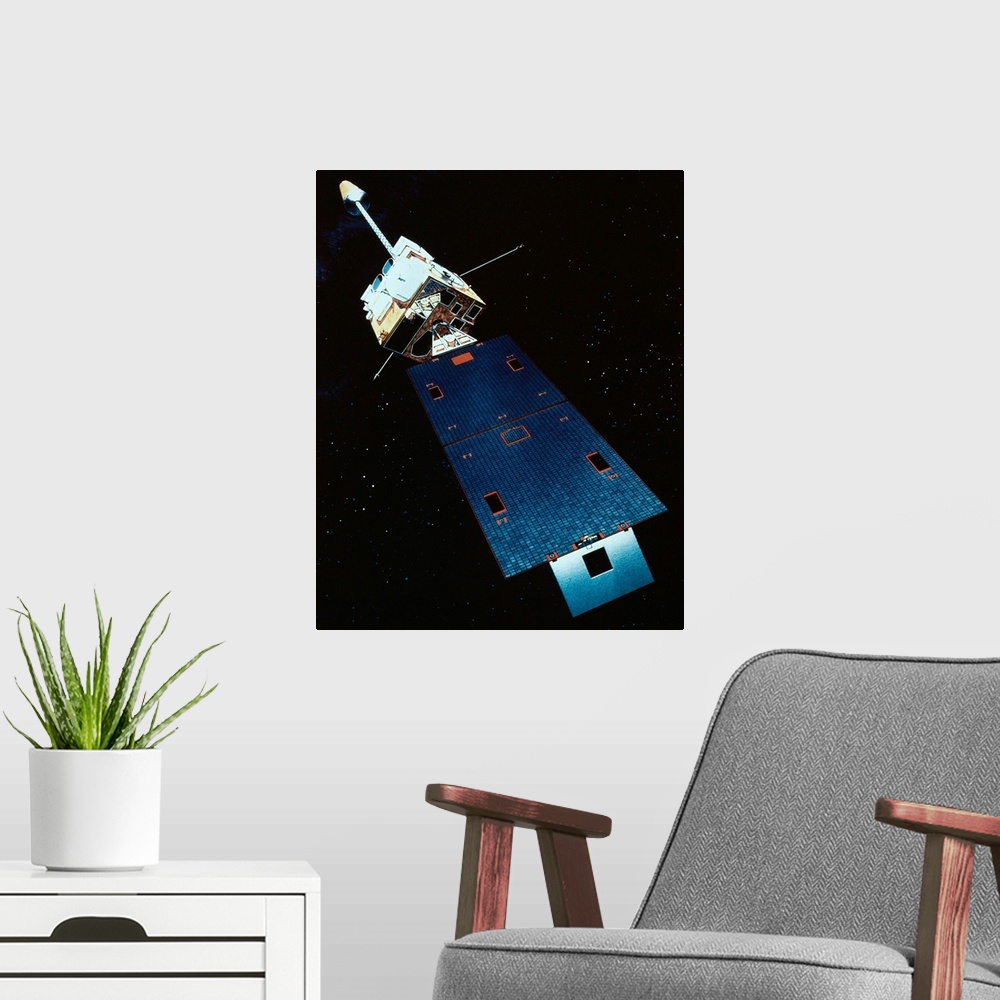 A modern room featuring Painting of a Weather Satellite