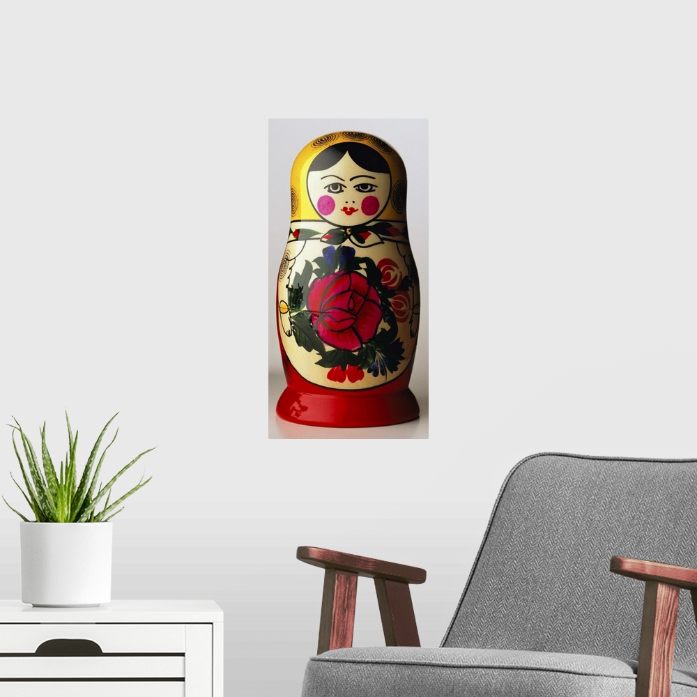 A modern room featuring Russian nesting doll