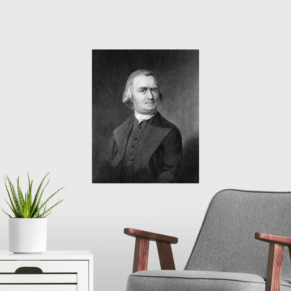 A modern room featuring An engraved portrait of Samuel Adams based after a painting by by John Singleton Copley. | Based ...