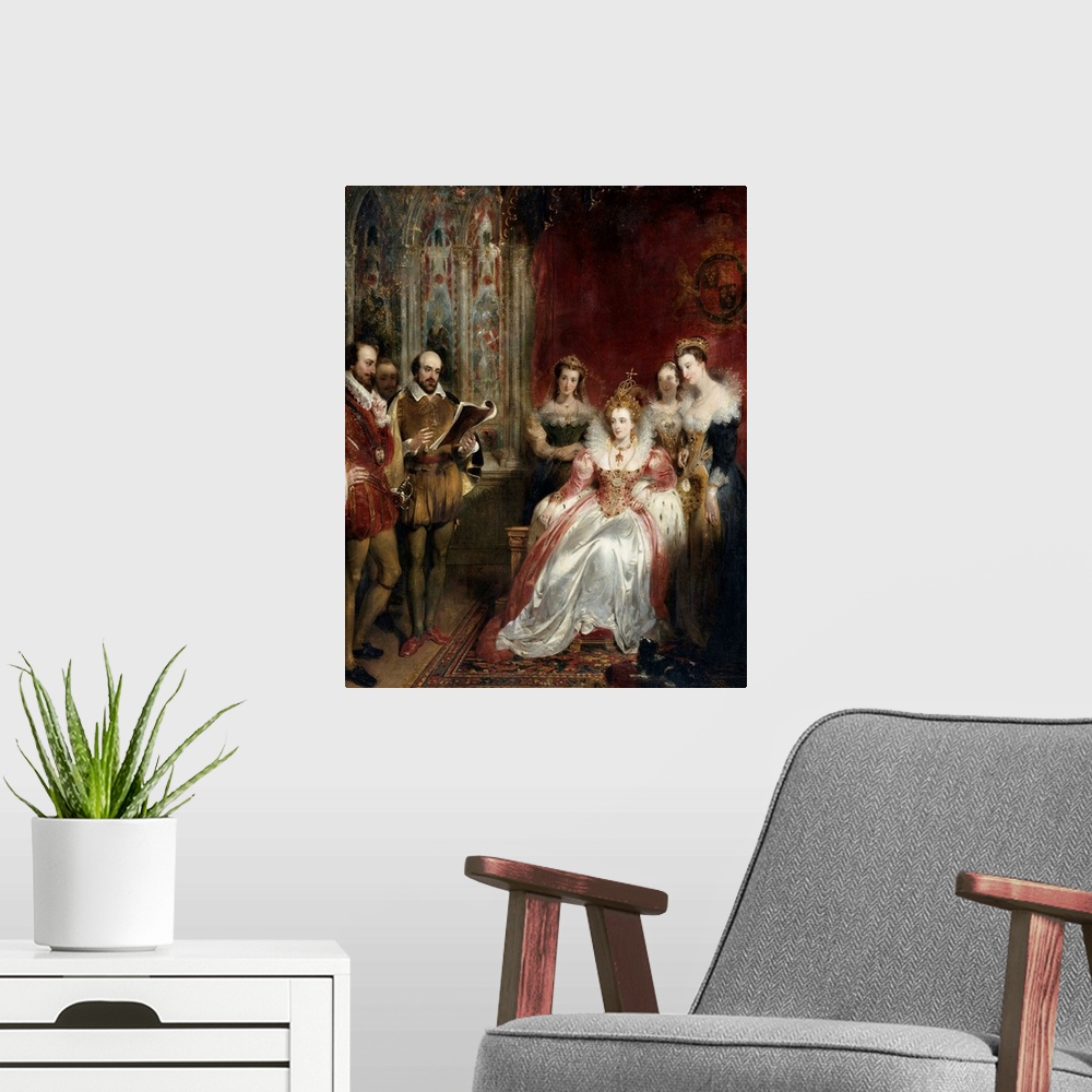 A modern room featuring Shakespeare Reading To Queen Elizabeth I By John James Chalon