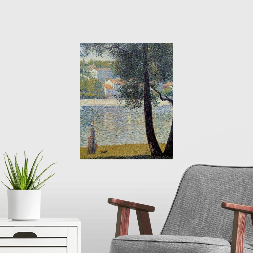 A modern room featuring The Seine at Courbevoie. Painting by Georges Seurat (1859-1891),1885. Private collection