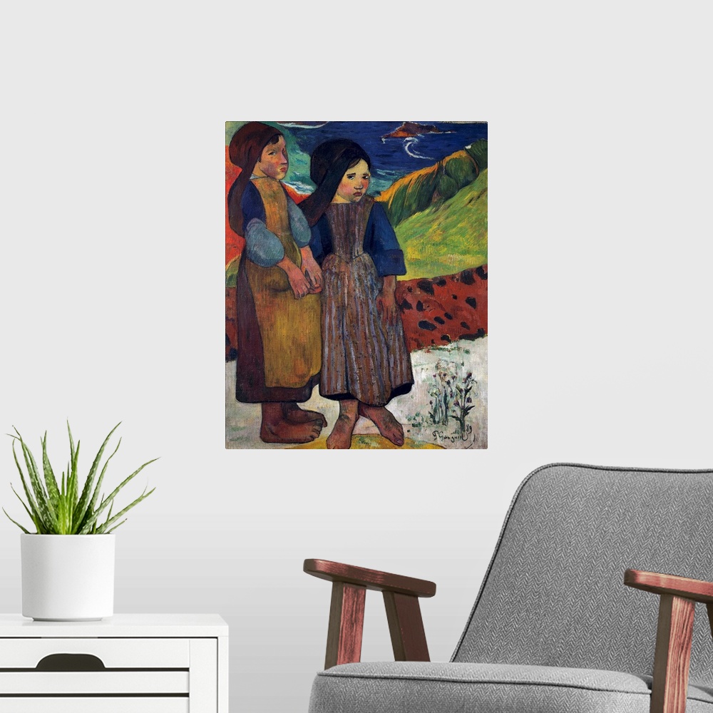 A modern room featuring Two Breton girls by the sea. Painting by Paul Gauguin (1848-1903) 1889. 0,92 X 0,73 m. National M...