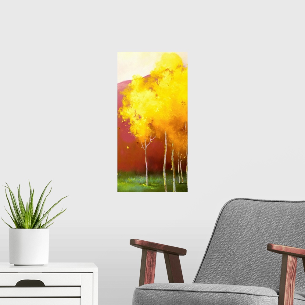 A modern room featuring Golden Trees