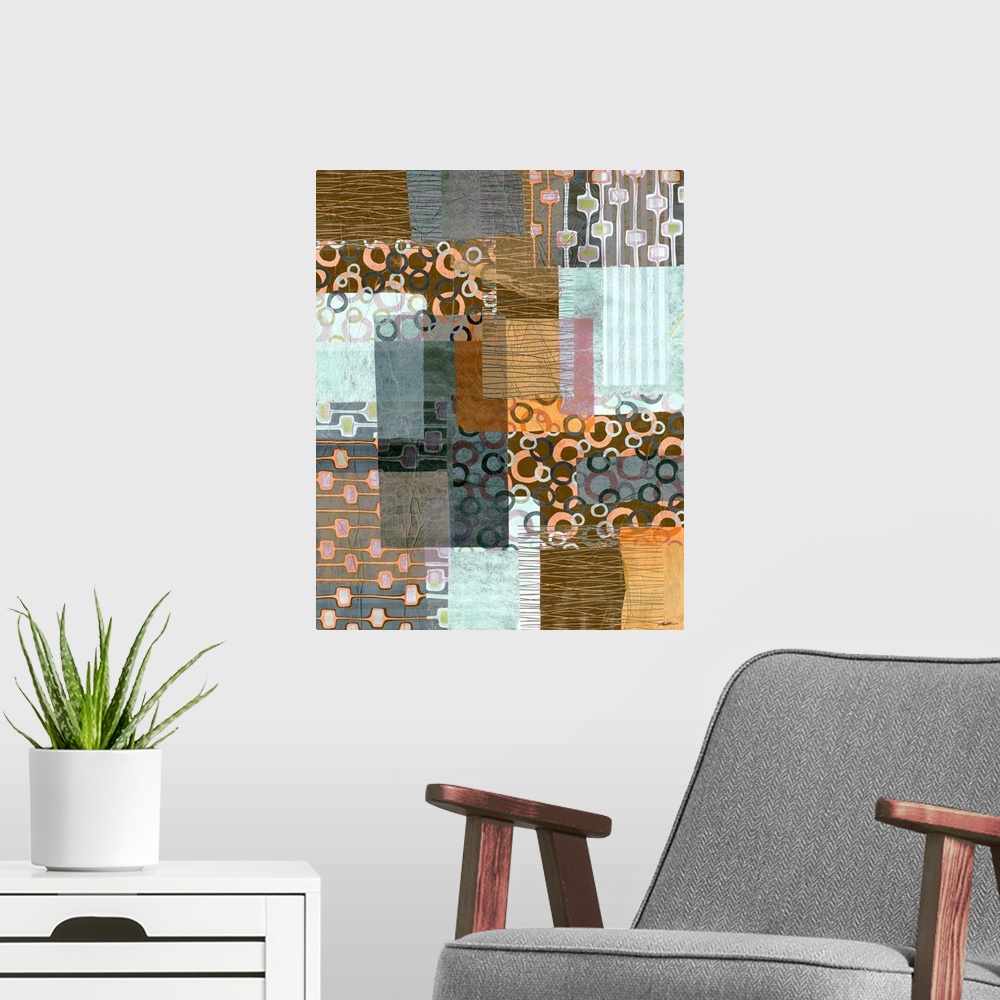 A modern room featuring A retro collage of circles