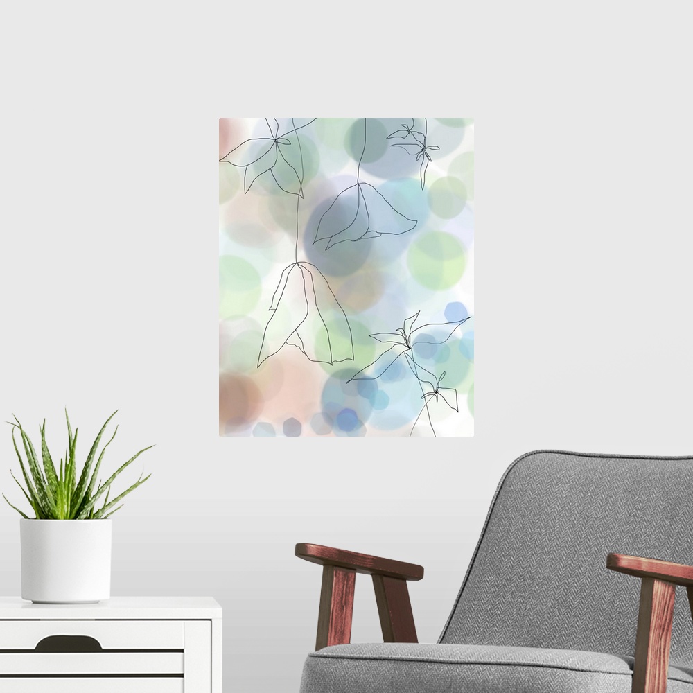A modern room featuring a digitally created floral with watercolor inspiration. Perfect for hospitality and healthcare as...