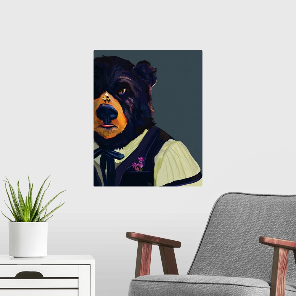 A modern room featuring Barkeep Bear