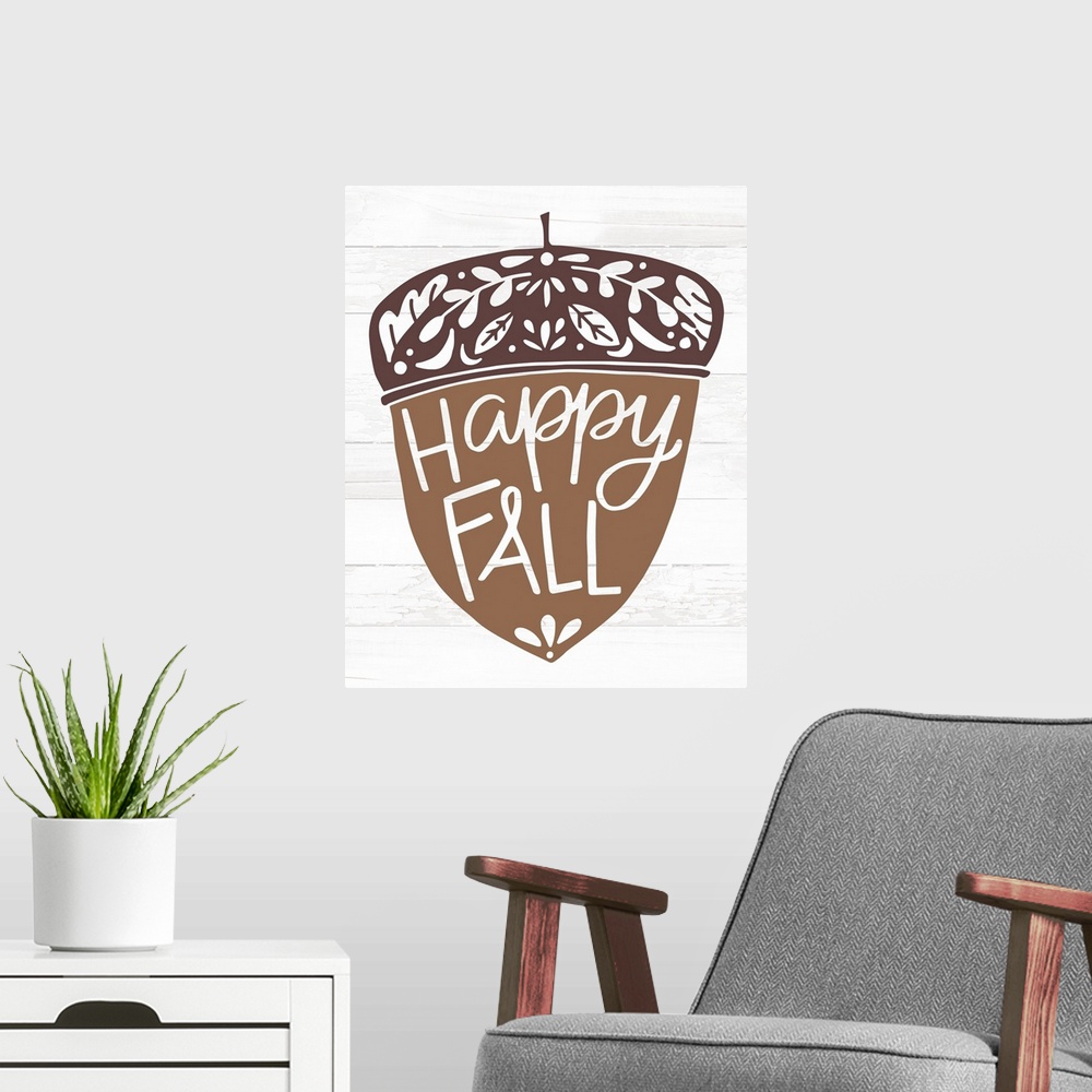 A modern room featuring Happy Fall Acorn