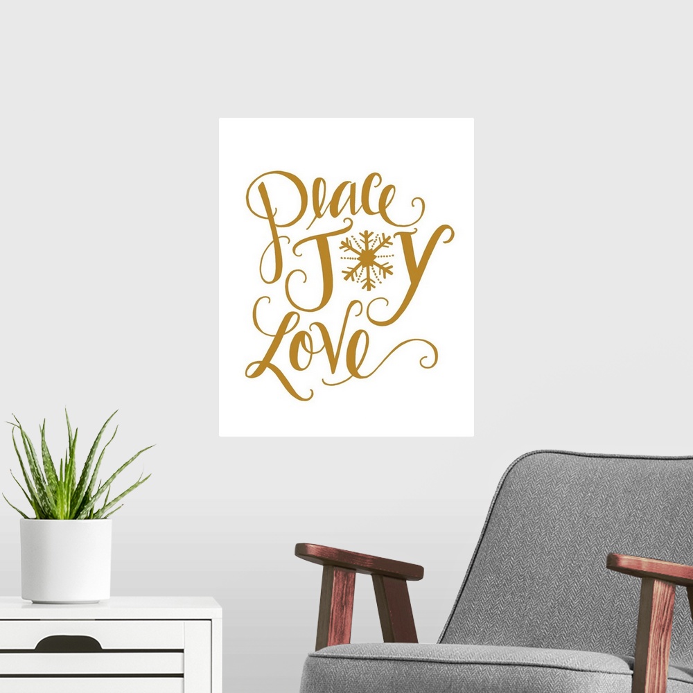 A modern room featuring Peace Joy Love
