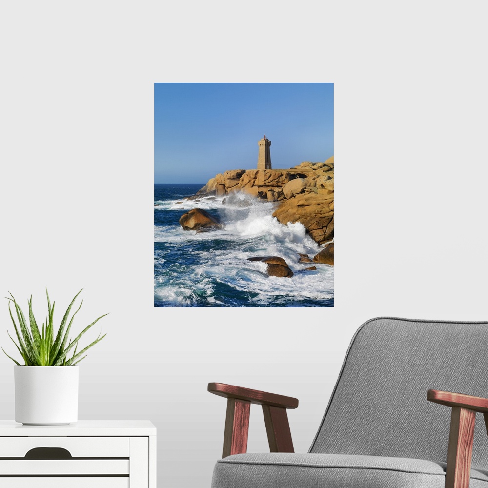 A modern room featuring Ploumanach lighthouse on the Cote de Granit Rose (Pink Granite Coast), Cotes d'Armor, near Perros...