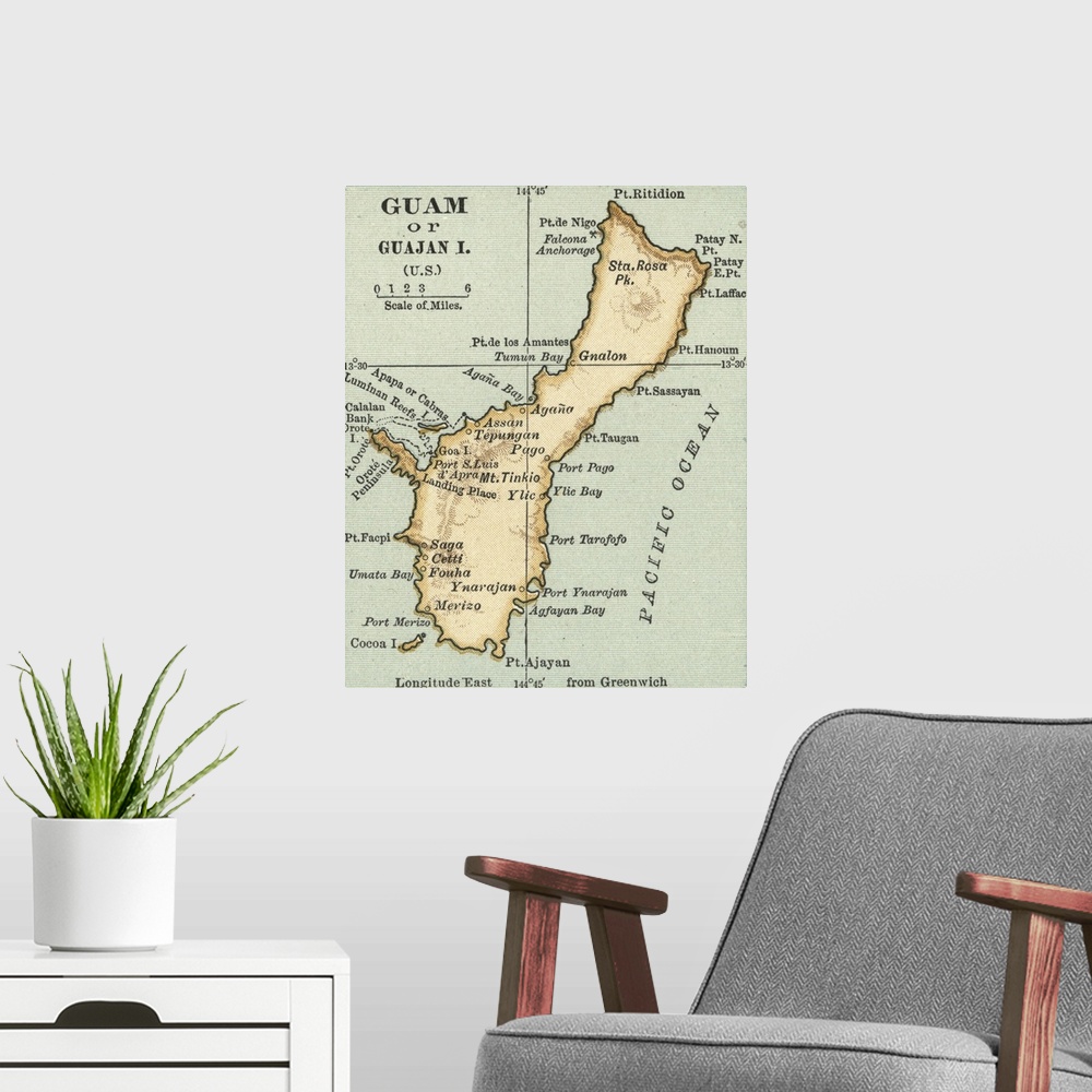 A modern room featuring Guam - Vintage Map