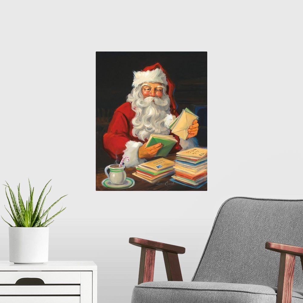 A modern room featuring Santa Reading Letters