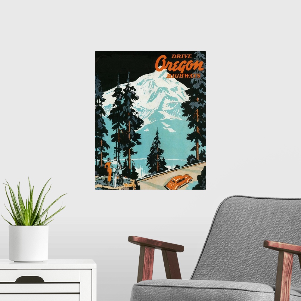 A modern room featuring Oregon Highways Advertising Poster, Oregon