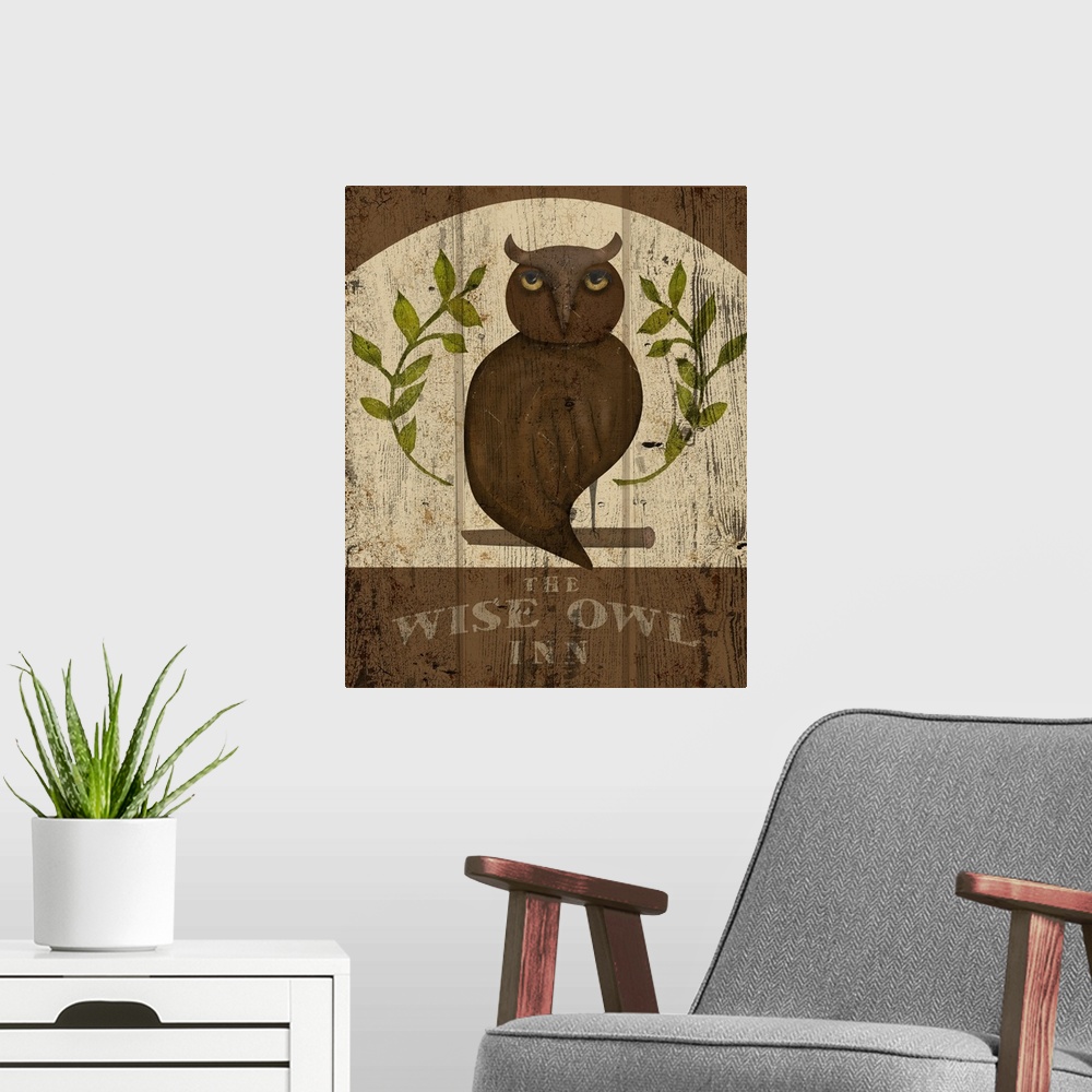 A modern room featuring Wise Old Owl