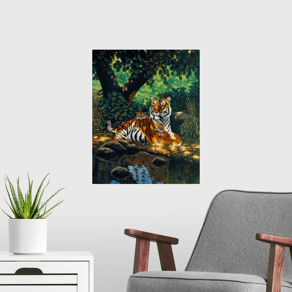 A modern room featuring Tiger With Cubs