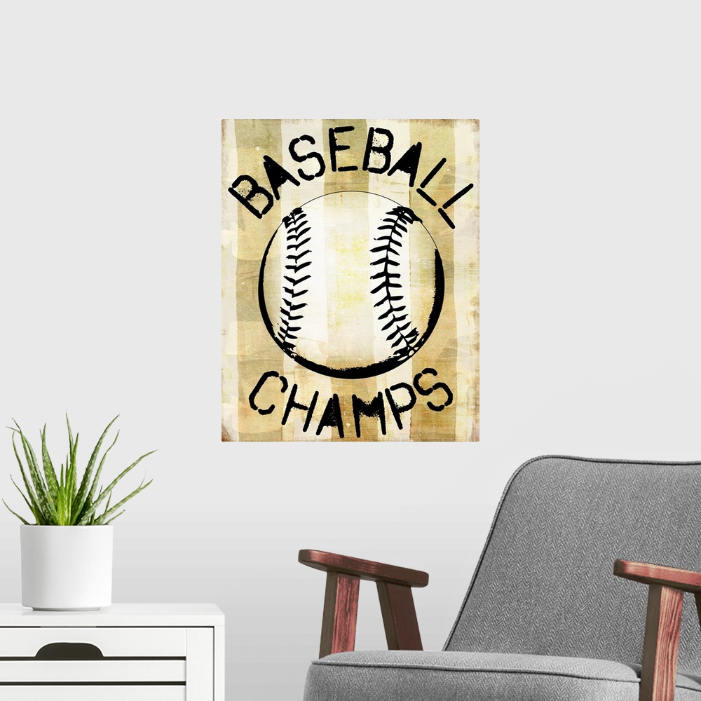 A modern room featuring Baseball Champs