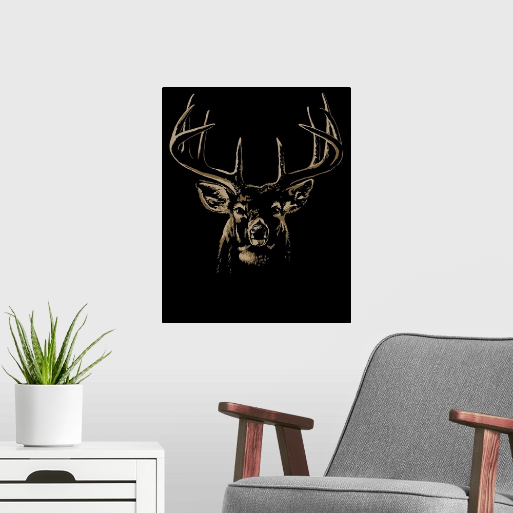 A modern room featuring Deer portrait black