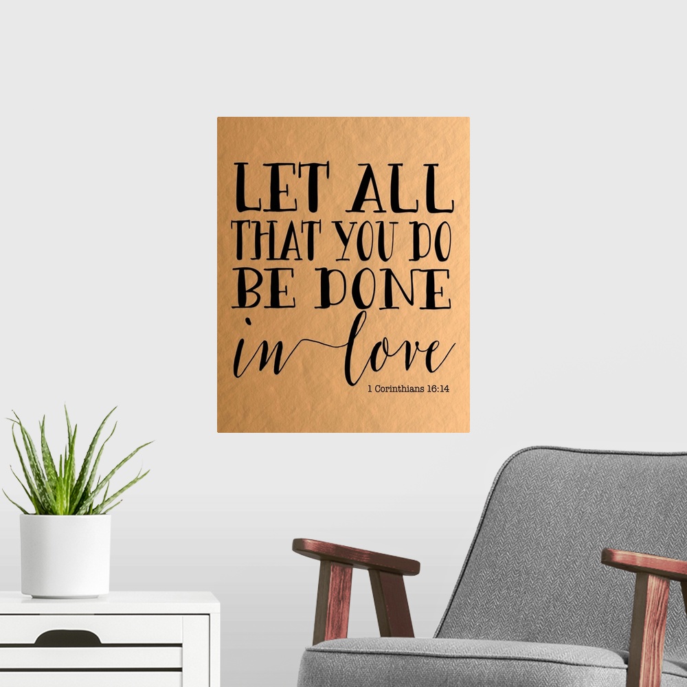 A modern room featuring Contemporary handlettering style artwork.
