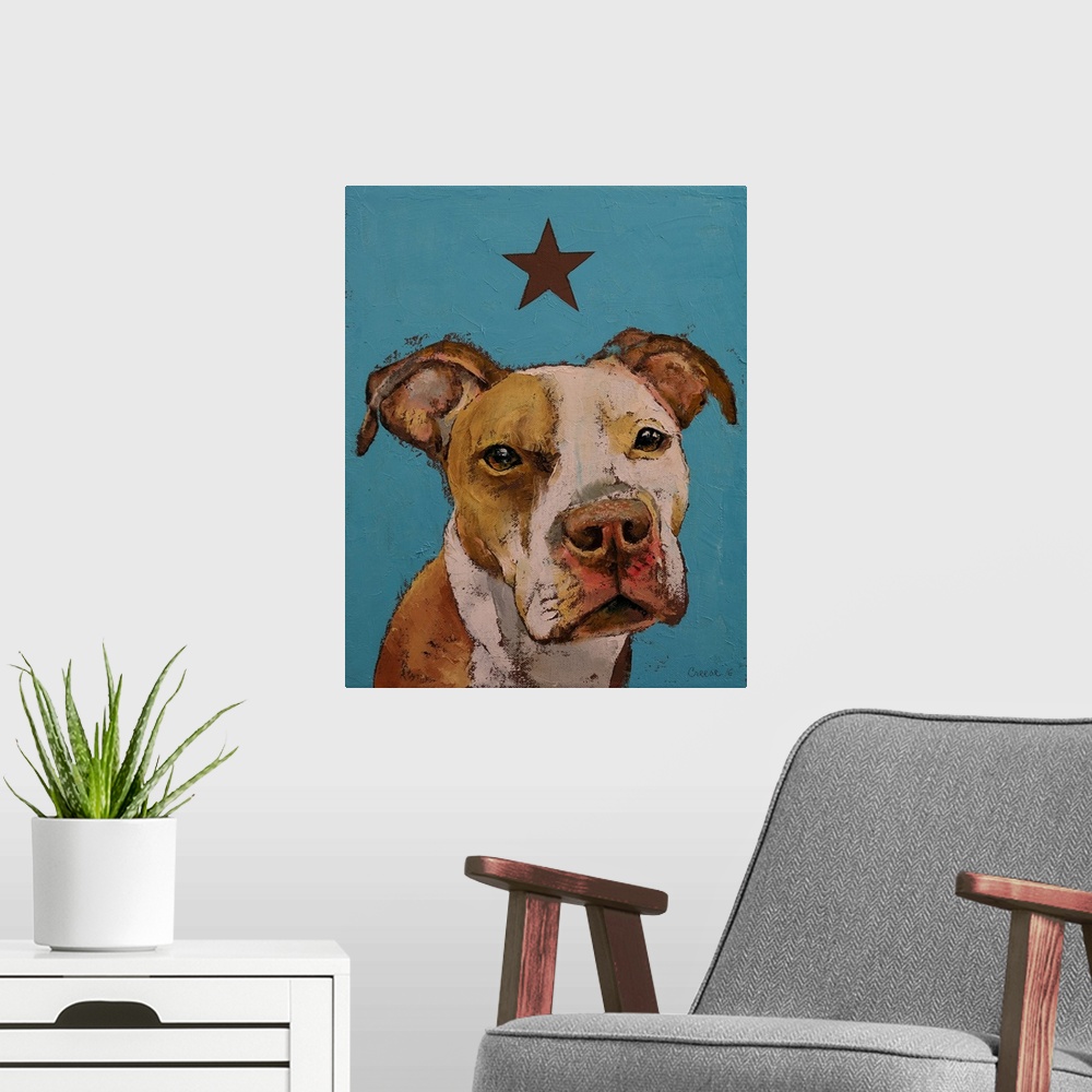 A modern room featuring American Pit Bull