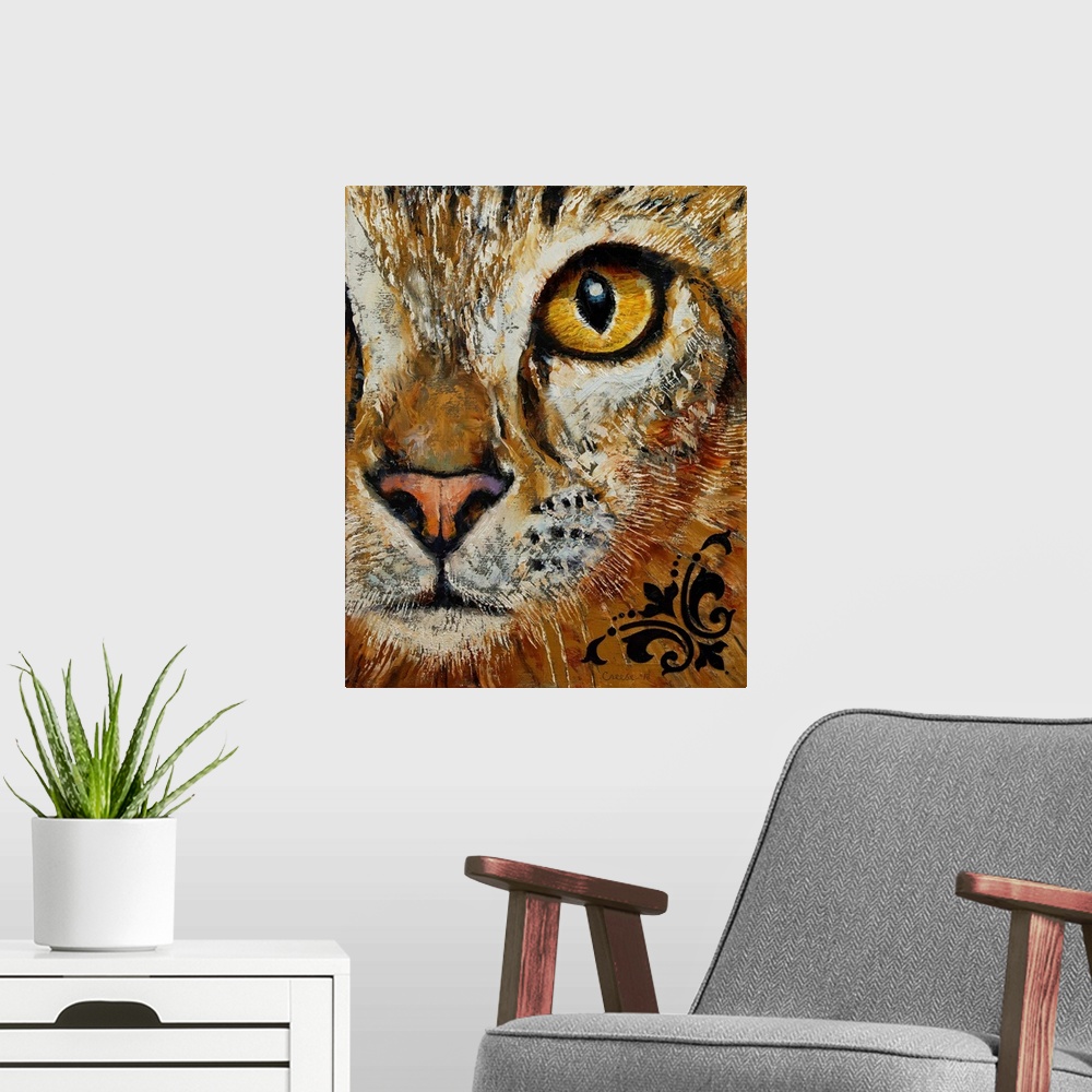 A modern room featuring Egyptian Mau Cat Portrait
