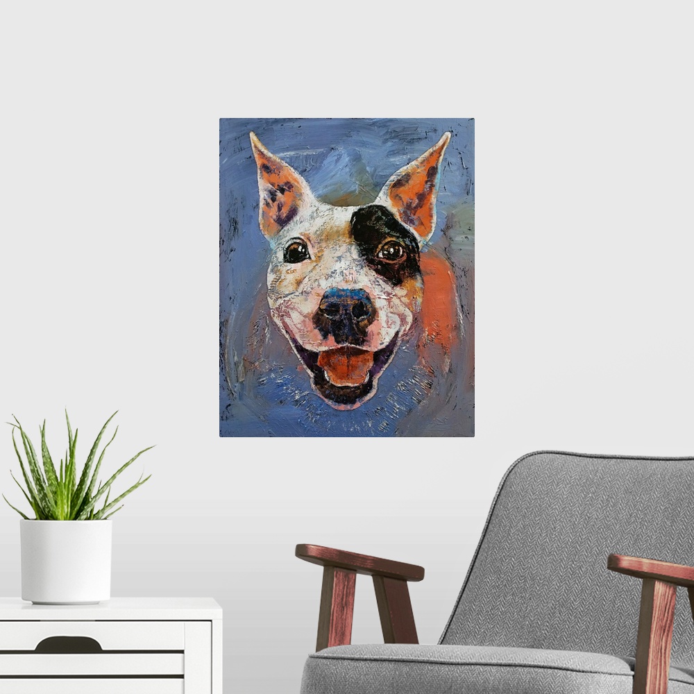 A modern room featuring Happy Pitbull