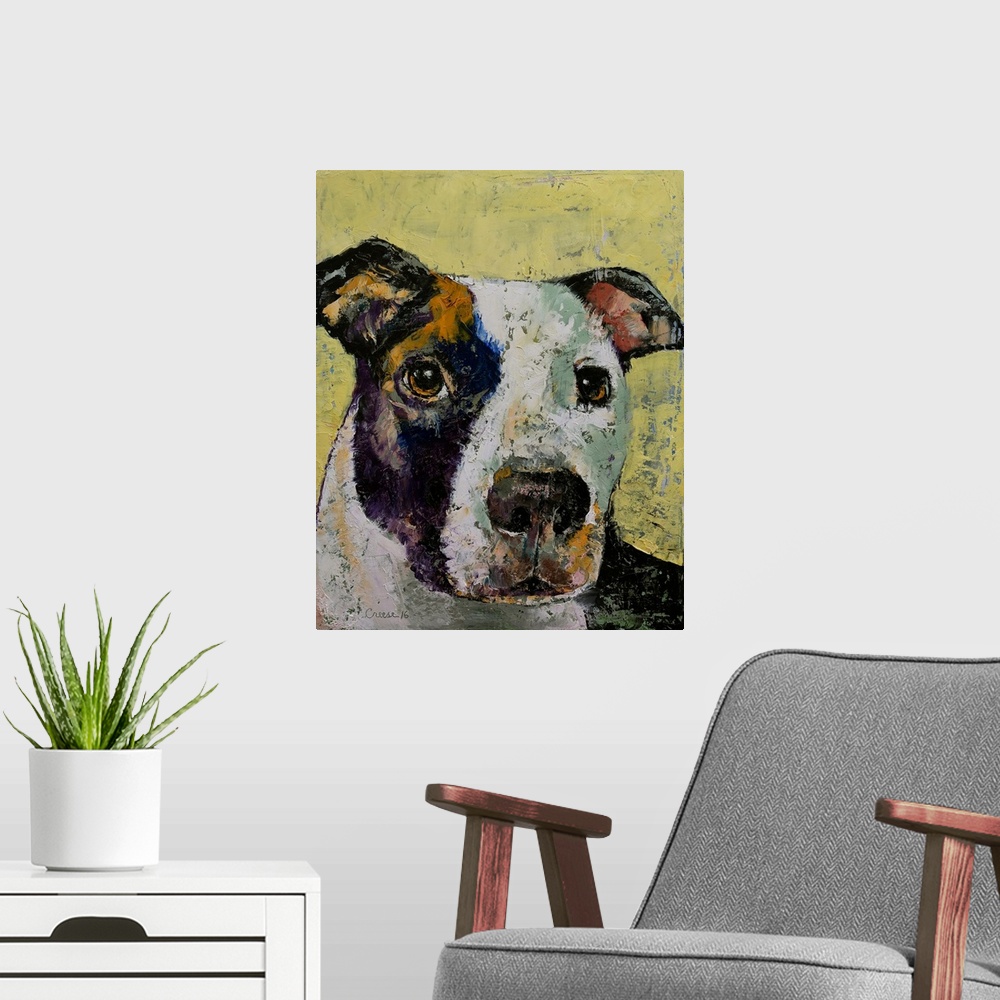 A modern room featuring Pit Bull Portrait