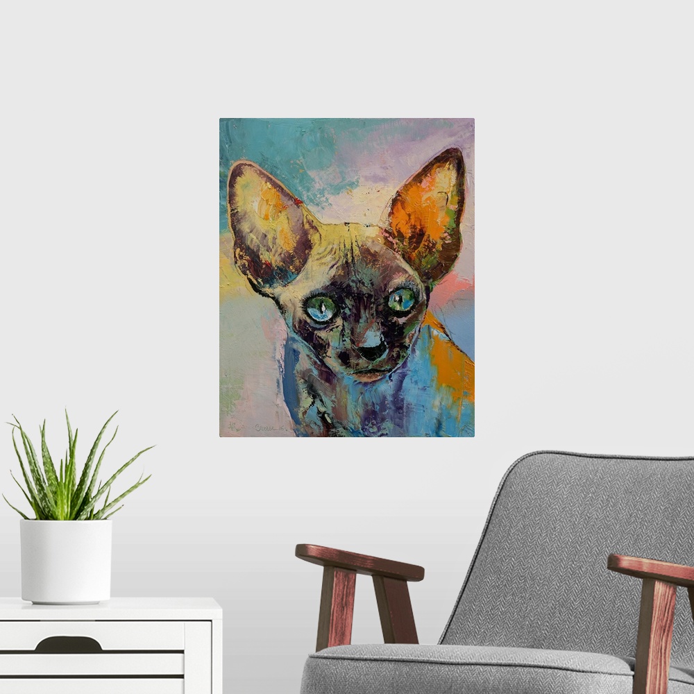 A modern room featuring Sphynx Cat Portrait