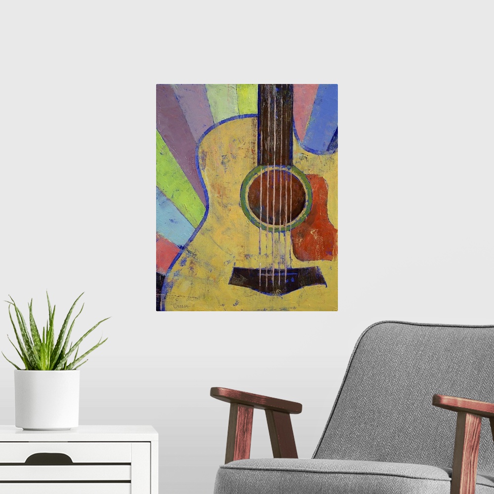 A modern room featuring Sunrise Guitar