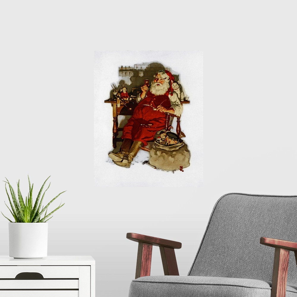 A modern room featuring Back in the 1800s, the image of Santa Claus was not portrayed as the round, jolly, bearded man th...