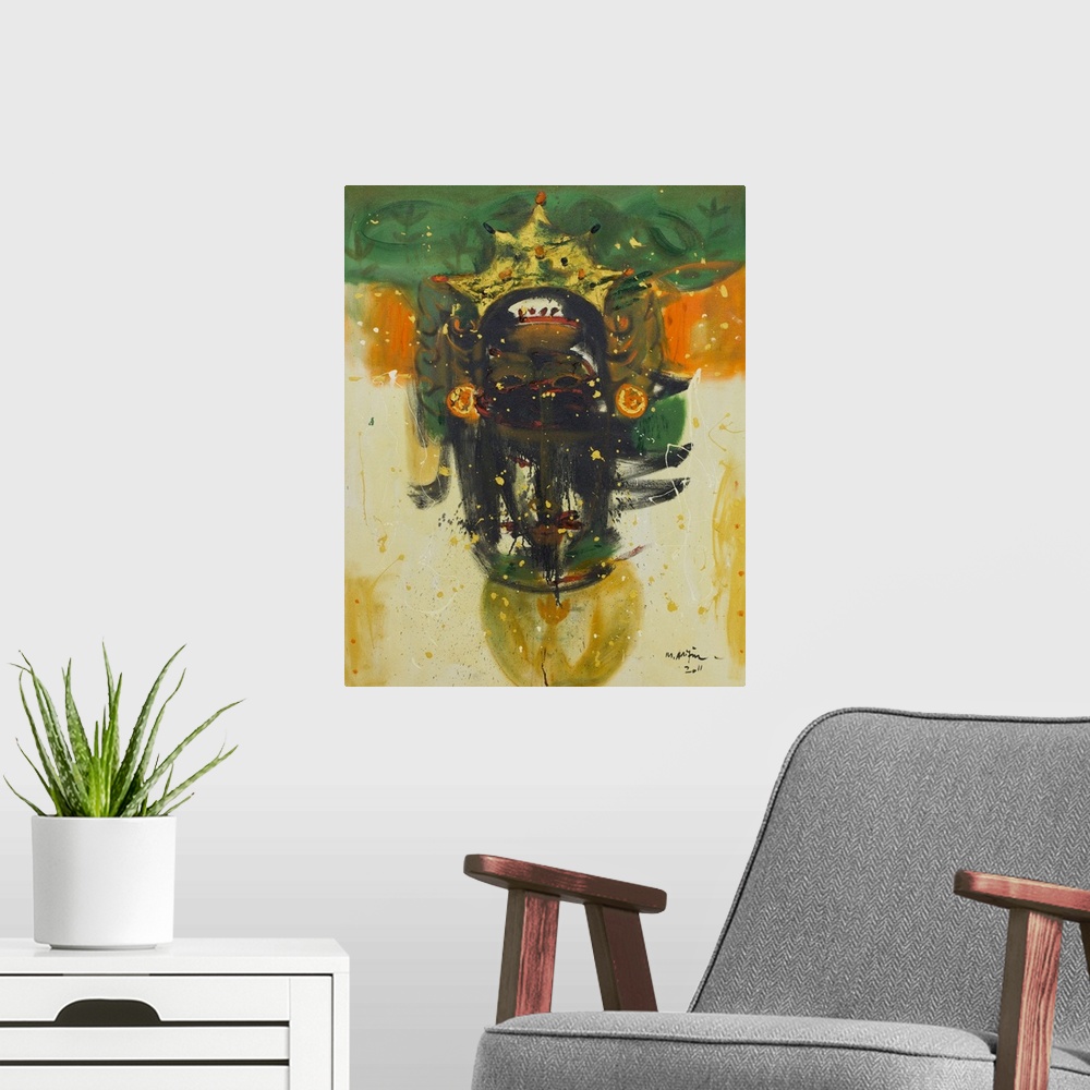 A modern room featuring In this painting I portray the god who according to Balinese beliefs brings prosperity to every p...