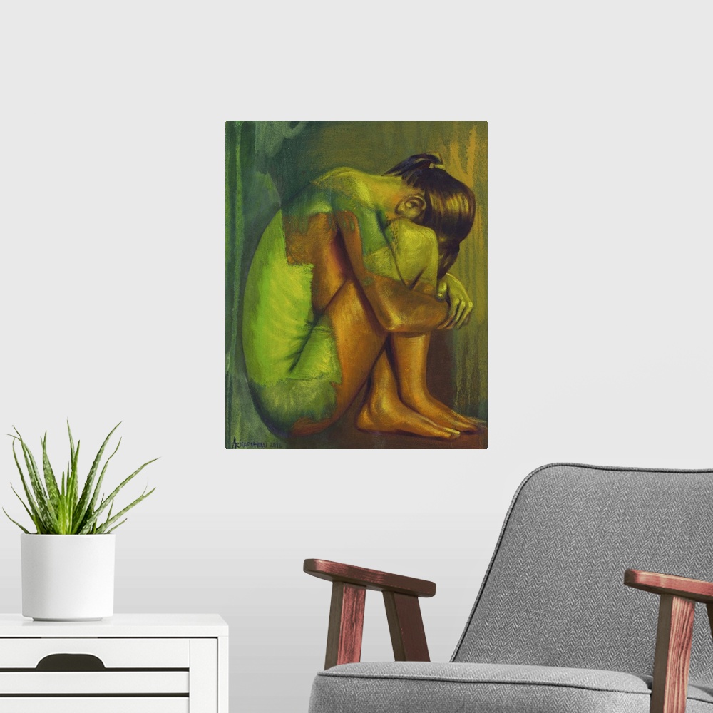 A modern room featuring Warmth emanates from this superb figure study by Aricadia, yet shades of green envelop her, creep...