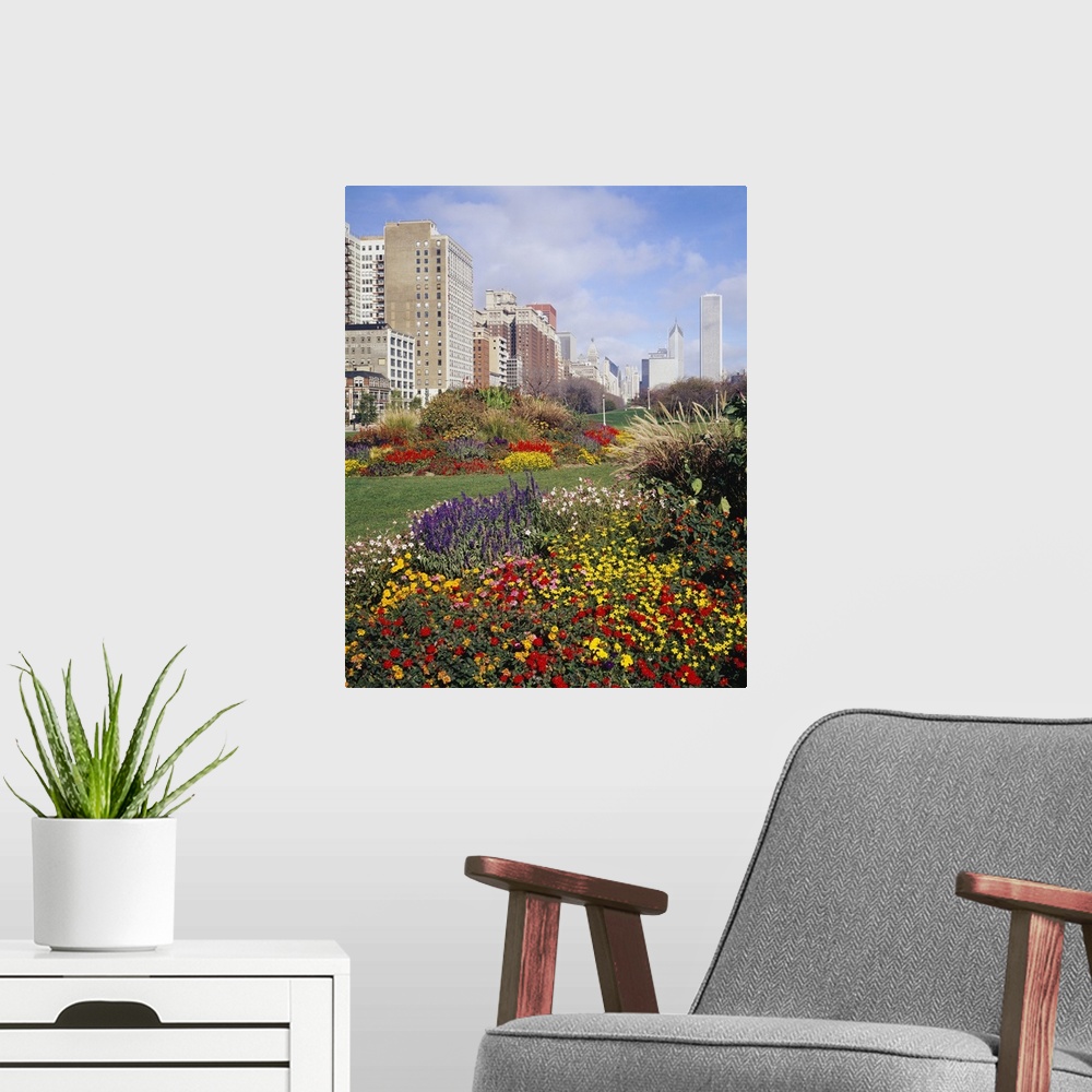 A modern room featuring Flowers in a garden, Grant Park, Michigan Avenue, Chicago, Illinois