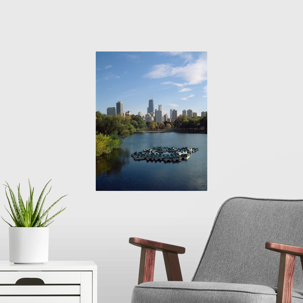 A modern room featuring Paddleboats in the lagoon, Lincoln Park Lagoon, Lincoln Park, Chicago, Cook County, Illinois,