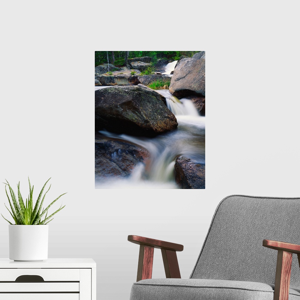 A modern room featuring Water cascading over rocks, Nesowadnehunk Stream, Baxter State Park, Maine